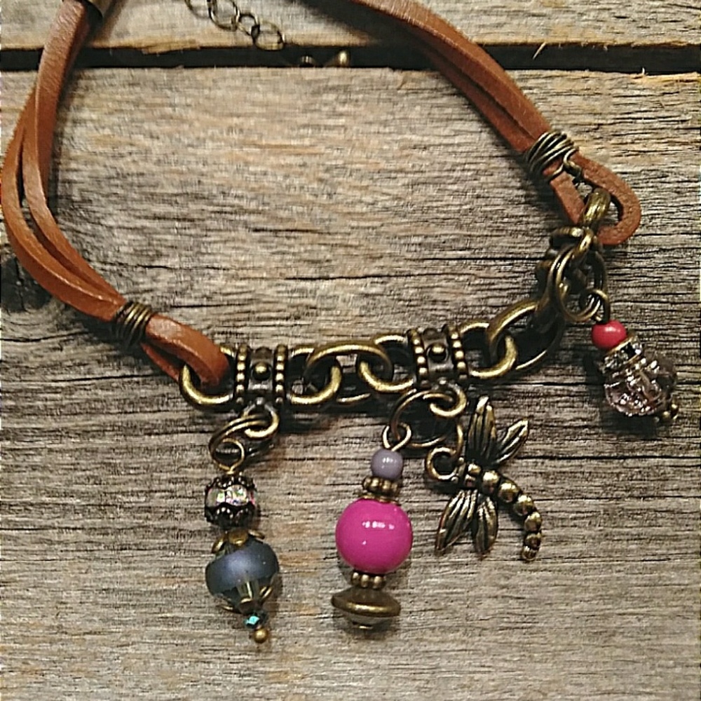 Leather charm bracelet